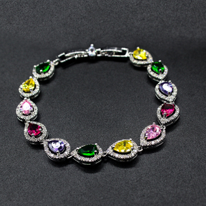 Binshuo Tennis Chuỗi Vòng Đeo Tay Cô Dâu Đồ Trang Sức 18K Vàng Mạ Brass Colour Zirconia Tear Drop Pha Lê Tennis Vòng Đeo Tay Cho Phụ Nữ - Product Image 5