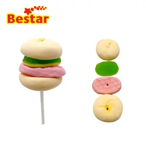 Hamburger Lembut Gummy Lollipop Halal Permen Kapas Hamburger Marshmallow Permen dan Permen Disesuaikan Buah Hamburger Lollipop