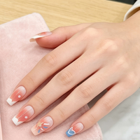 Faux ongles à presser en forme de cercueil, motif cœur dégradé rose, longueur moyenne, pour salon, vente en gros, personnalisables