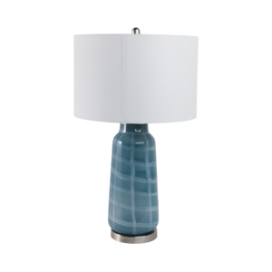 Lampada da Tavolo in Vetro Smerigliato con Base in Ceramica Blu e Paralume Bianco, Luce Decorativa per Soggiorno, Camera da Letto, Comodino - Product Image 4