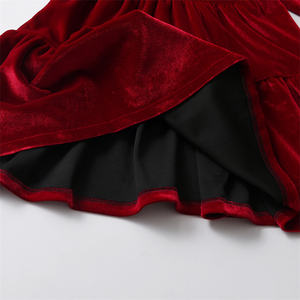 Vestido rojo de manga larga de terciopelo personalizado para niñas hasta la rodilla Otoño Invierno ropa para niños cuello de encaje dulce para Navidad Año Nuevo - Product Image 6