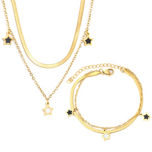 Women's Stainless Steel Star Necklace And <b>Bracelet</b> <b>Set</b> Double Layered Clavicle Chain Party Jewelry Fashion <b>Set</b> - Product Image 1