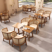 Ensemble de table et chaises de style rustique pour café, mobilier moderne nordique en bois de frêne, fauteuils en rotin pour restaurant, café