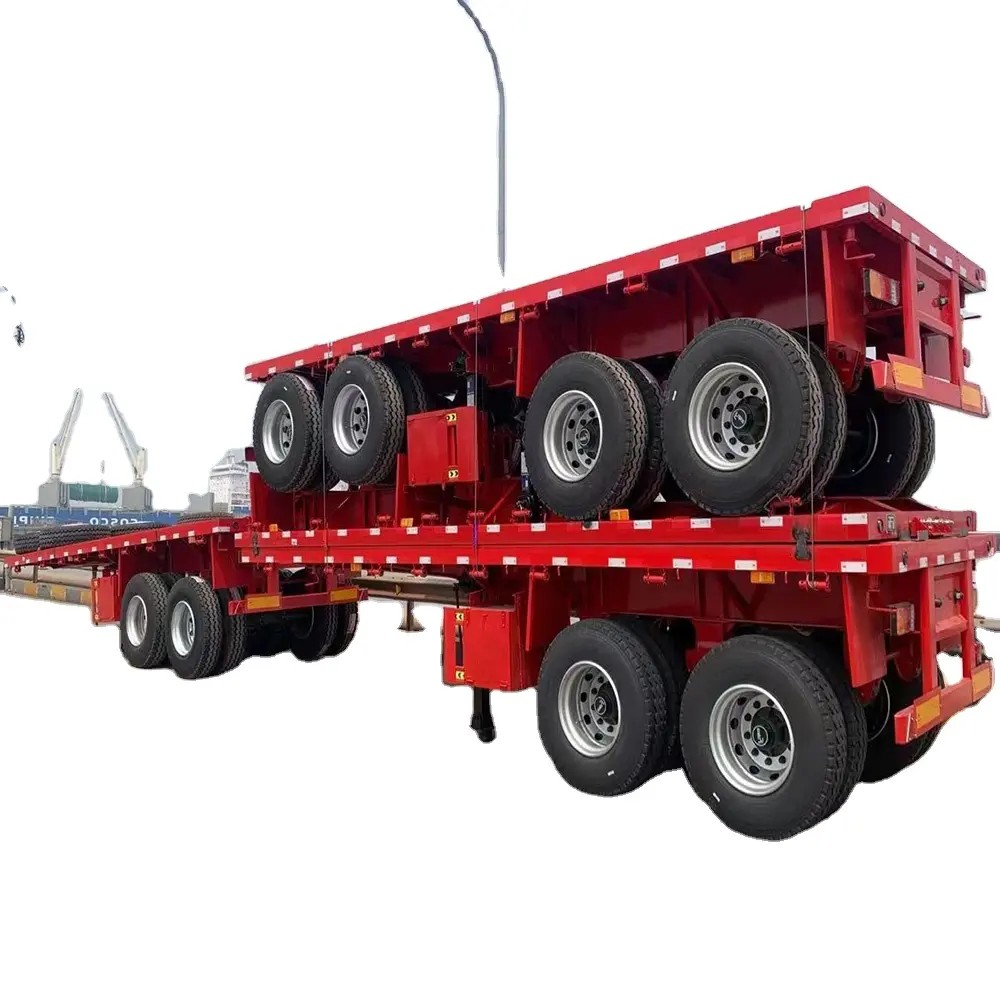 セミトレーラーフラットベッドトラックトレーラー大型貨物輸送40フィートコンテナ三軸フラットベッド