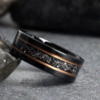 Anneaux de mariage en carbure de tungstène avec bande en or rose et plaqué noir, anneaux de mariage en météorite Gibeon, bande d'anniversaire pour homme, OEM