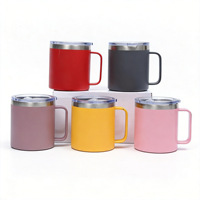 Mug isotherme portable en acier inoxydable 304 de 12 oz, à double paroi, pour le voyage, le bureau, le café, la bière, avec poignée et couvercle