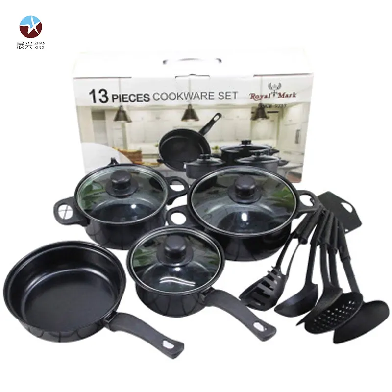 Amazon hot sell 14 Pc Stainless Steel Nonstick Induction Kitchen Cookware Sets Copper Pots Pans Set