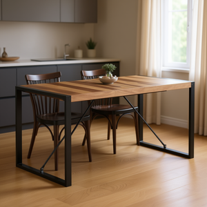 Table à manger en bois massif, 55,1x27,6x29,5 pouces, pieds en métal, rectangulaire, design industriel moderne, meubles pour la maison - Product Image 2