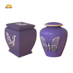 На заказ с тиснением вручную фиолетовая бабочка Классическая из смолы круглая квадратная погребальная пепел Мемориальный контейнер урна для кремации человека - Product Image 1
