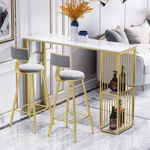 도매 미국 스타일 홈 주방 바 카운터 간단한 카페 테이블 조합 금속 높은 다리 좁은 긴 바 테이블 의자