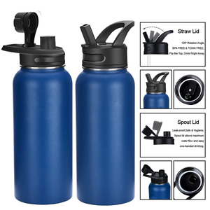 Botella deportiva de boca ancha de 32oz, botella de agua a prueba de fugas de acero inoxidable, frasco aislado al vacío de doble pared con tapa de paja - Product Image 2