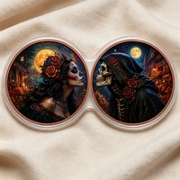 Pièce de collection Challenge Coin Jumelle Jumelée, thème Dia De Los Muertos Sugar Lady & Grim Reaper, style Romantique Dark Fantasy