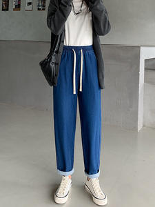 Nouveauté Pantalon Harem ample et respirant à taille haute en tissu de coton vintage, longueur totale, uni, pour femmes - Product Image 5