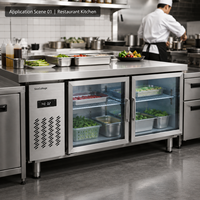 Réfrigérateur sous comptoir en acier inoxydable à double porte vitrée, refroidisseur de boissons, table de préparation sans givre pour salades et pizzas, A++ Énergie
