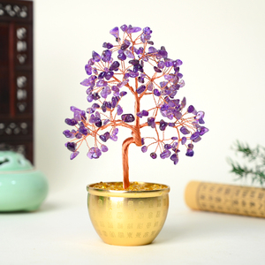 Handmade Natural Crystal Fengshui Tree Fortune Hundred Blessings Jar Abundance Bowl Tree Home Office Desk Decor - Product Image 1