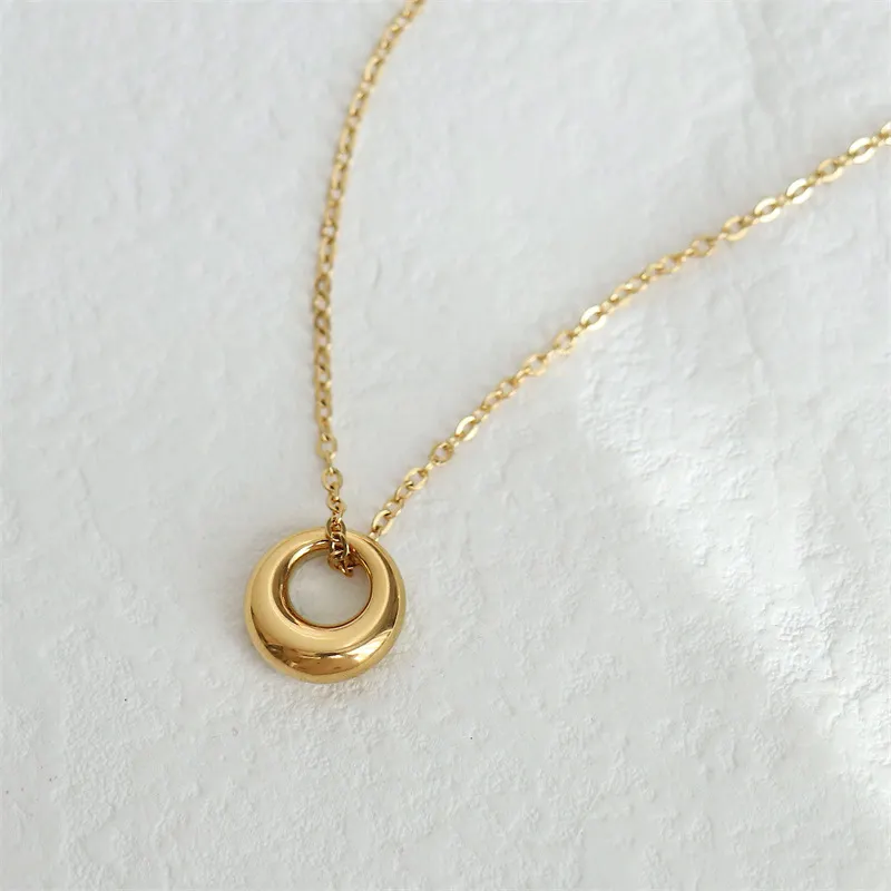 French Vintage Minimalist Dainty 18K Gold Plated Stainless Steel Geometric Necklace Dome Circle Pendant Necklaces For Women