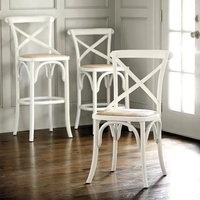 Tabouret de bar en bois pour café, restaurant, cuisine, avec coussin blanc et accoudoirs