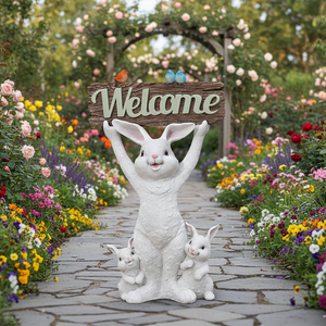 Grand lapin en résine peint à <span class=keywords><strong>la</strong></span> main, ornement <span class=keywords><strong>de</strong></span> bienvenue pour balcon, cour et aménagement paysager, ornement <span class=keywords><strong>de</strong></span> salutation tendance - Product Image 1