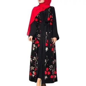 Nouvelle jupe longue pour femme avec fleurs robe décontractée musulmane abaya tempérament cardigan robe