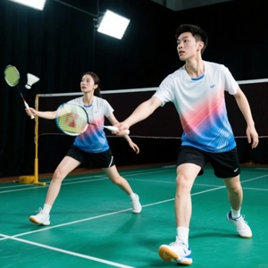 Unisex Gradient Color Short Sleeve Sports T-Shirt Breathable <b>Polyester</b> Crew Neck Adult Badminton Jersey Regular Fit - Product Image 3