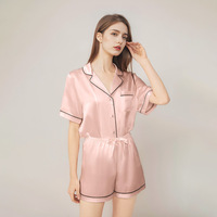 Short d'été en soie à manches courtes Ensemble deux pièces Femmes 100% Soie Mulberry Satin Casual Solid