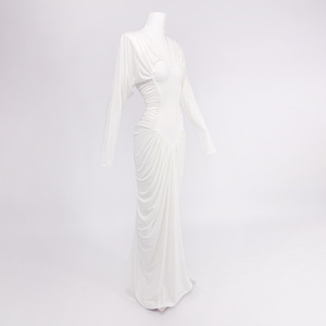 Nuovo <span class=keywords><strong>Abito</strong></span> Formale <span class=keywords><strong>Invernale</strong></span> Bianco con Pieghe a Cuore 3D, Vestito <span class=keywords><strong>Lungo</strong></span> Elegante da Sera con Vita Stretta - Product Image 2