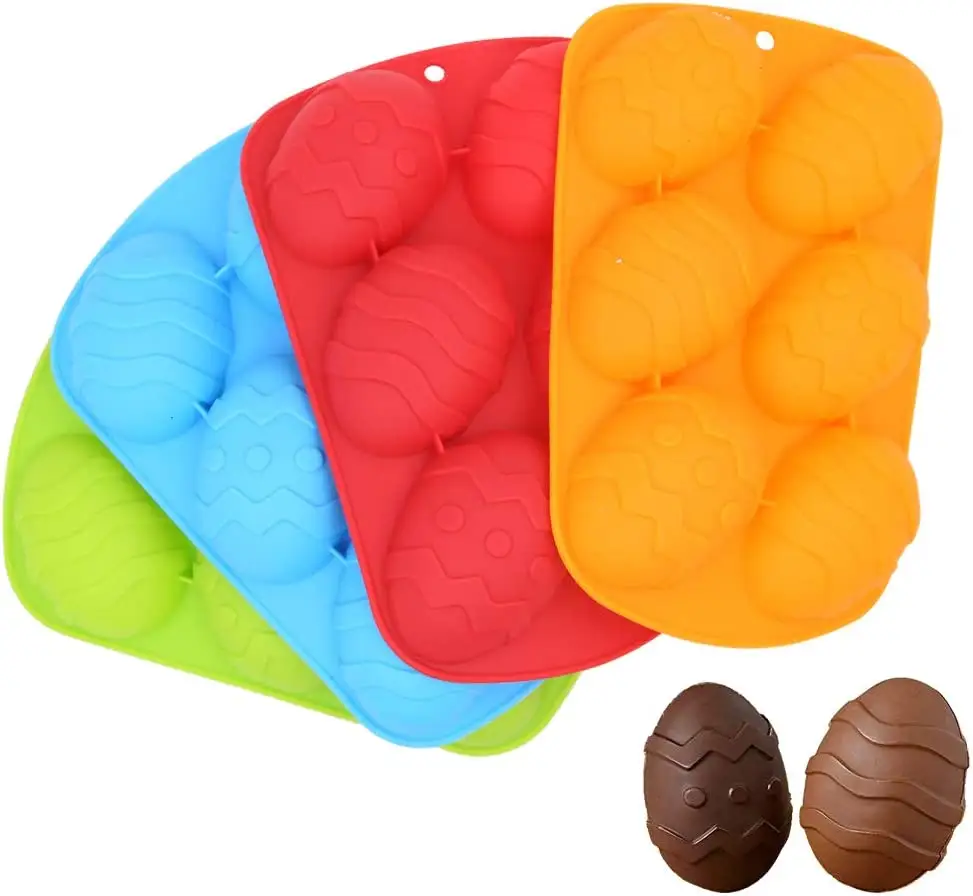 Silicone de qualité alimentaire sans Bpa pour le bricolage moule à chocolat en silicone résistant à la chaleur à 6 cavités en forme d'oeuf de pâques