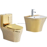 Armoire d'eau une pièce dorée en porcelaine royale de l'Ouest Ensemble de toilette de luxe couleur or pour salle de bain avec lavabo