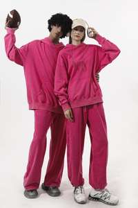 350 GSM erkekler ağır pamuk Terry Vintage Joggers sıkıntılı asit yıkanmış Sweatpants geniş bacak soluk düz ter pantolon - Product Image 2