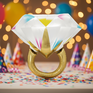 Ballon Métallique Cœur de Fête, Anneau Diamant 61cm, Décoration Gonflable Dorée, Impression Numérique 6 Couleurs pour Célébrations d'Anniversaire - Product Image 2