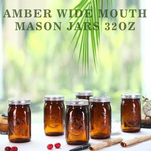 Bocaux Mason en verre ambré personnalisés de 32 oz à large ouverture avec couvercle hermétique, parfaits pour la mise en conserve, la fermentation des cornichons et la confiture - Product Image 4
