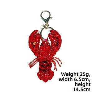 Porte-clés perlé en strass avec homard, jolis charms de sac cousus à la main, coquilles de crabe, tortue, appliques à suspendre, cordon de sac - Product Image 3
