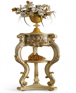 Premium Antique Luxury Solid Wooden Flower Stand <b>Side</b> <b>Table</b> Grey with Minimalist Design for Living Room - Product Image 1