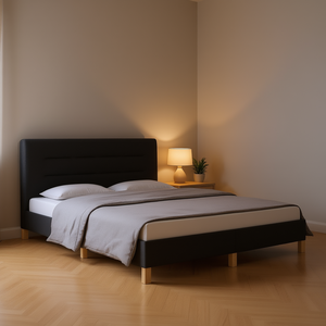 Base de Cama Tapizada en Tela de Poliéster Gris Oscuro, Madera Sintética con Base de Contrachapado, Producto Tapizado - Product Image 2