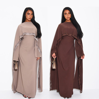 Nouvelle Abaya Islamique 2026 pour Femme, Robe Musulmane Couleur Unie en Nida à Manches Longues, Cape Modeste et Châle, Ensemble 2 Pièces