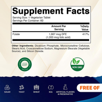 Rosebest, fabricant chinois certifié GMP, vente en gros, OEM, marque privée, comprimés d'acide folique végétalien haute puissance 1000mcg, complément alimentaire