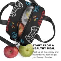Sac à déjeuner isotherme portable pour garçons, imprimé par sublimation intégrale, avec logo personnalisé, fermeture éclair, en polyester, motif manette de jeu colorée