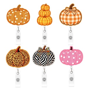 Nouveau Badge de poitrine en acrylique à paillettes en forme de citrouille, à fixation rapide, transfrontalier, pour Thanksgiving, avec boucle réglable à tirette ludique, festif - Product Image 2