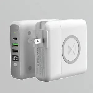 Chargeur sans fil 4 en 1 Mag Power Bank pour le voyage Power Bank 10000mAh AU EU UK Wall Plug Mini Power Bank Câble intégré