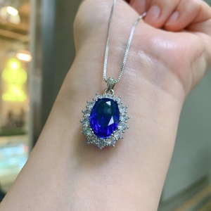 Fashion Oval Cut 12*16mm Blue Glass Zircon <b>Earrings</b> Ring Matching <b>Set</b> Eco-friendly Copper Pendant Jewellery <b>Set</b> for Women - Product Image 2