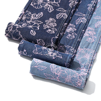 Tissu denim jacquard rose à motifs floraux, 80% coton, pour jeans, 11,8 oz, tissu denim de haute qualité, vente en gros