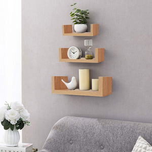 Estantes flotantes de madera natural montados en la pared de tamaño personalizado, estantes decorativos de almacenamiento de pared para dormitorio, sala de estar, estantes en U - Product Image 6