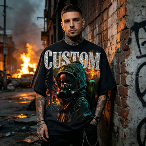 Camiseta de algodón de 280 gramos para hombre, diseño personalizado OEM, estilo diseñador, con pedrería, efecto desgastado, lavado ácido, estampado serigrafiado, oversize - Product Image 3