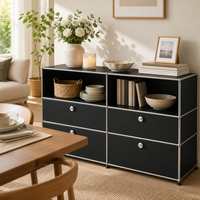 Buffet contemporain modulaire bleu clair en métal avec deux portes, armoire de rangement à cadre chromé pour salon, salle à manger, maison, taille personnalisée