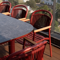 Ensemble de table à manger d'extérieur en aluminium de luxe moderne, cadre en métal bordeaux, table de jardin avec 8 chaises pour villa