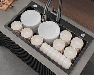 Fregadero de Cocina Grande Individual de Acero Inoxidable 304, Multifuncional, para Lavar Vegetales, con Cuatro Orificios - Product Image 3