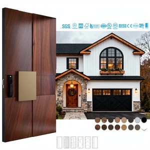 Fabricant de portes en bois de Foshan, porte d'entrée personnalisée de luxe pour villa moderne, porte extérieure pivotante en bois sécurisée - Product Image 1