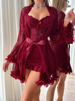 Ensemble de lingerie sexy en dentelle pour femme, corset transparent en maille, chemise de nuit avec robe, ensemble 2 pièces, chemise de nuit, robe de nuit