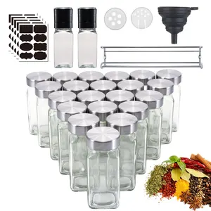 Kitchen Set Supplier 120ml Square Spice Seasoning Jar salt and pepper Glass Shaker Bottle with stainless steel lid and label