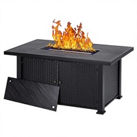 Table de foyer au propane rectangulaire avec couvercle et protection contre la pluie, surface en acier durable avec grille en fer, compagnon de jardin